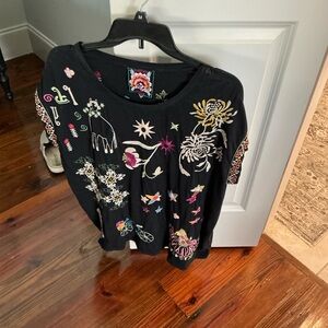 Johnny Was Black Graphic 3/4 Sleeve T-Shirt